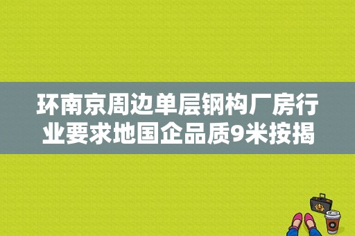 环南京周边单层钢构厂房行业要求地国企品质9米按揭