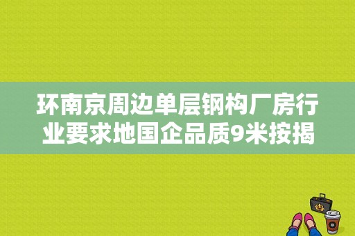 环南京周边单层钢构厂房行业要求地国企品质9米按揭